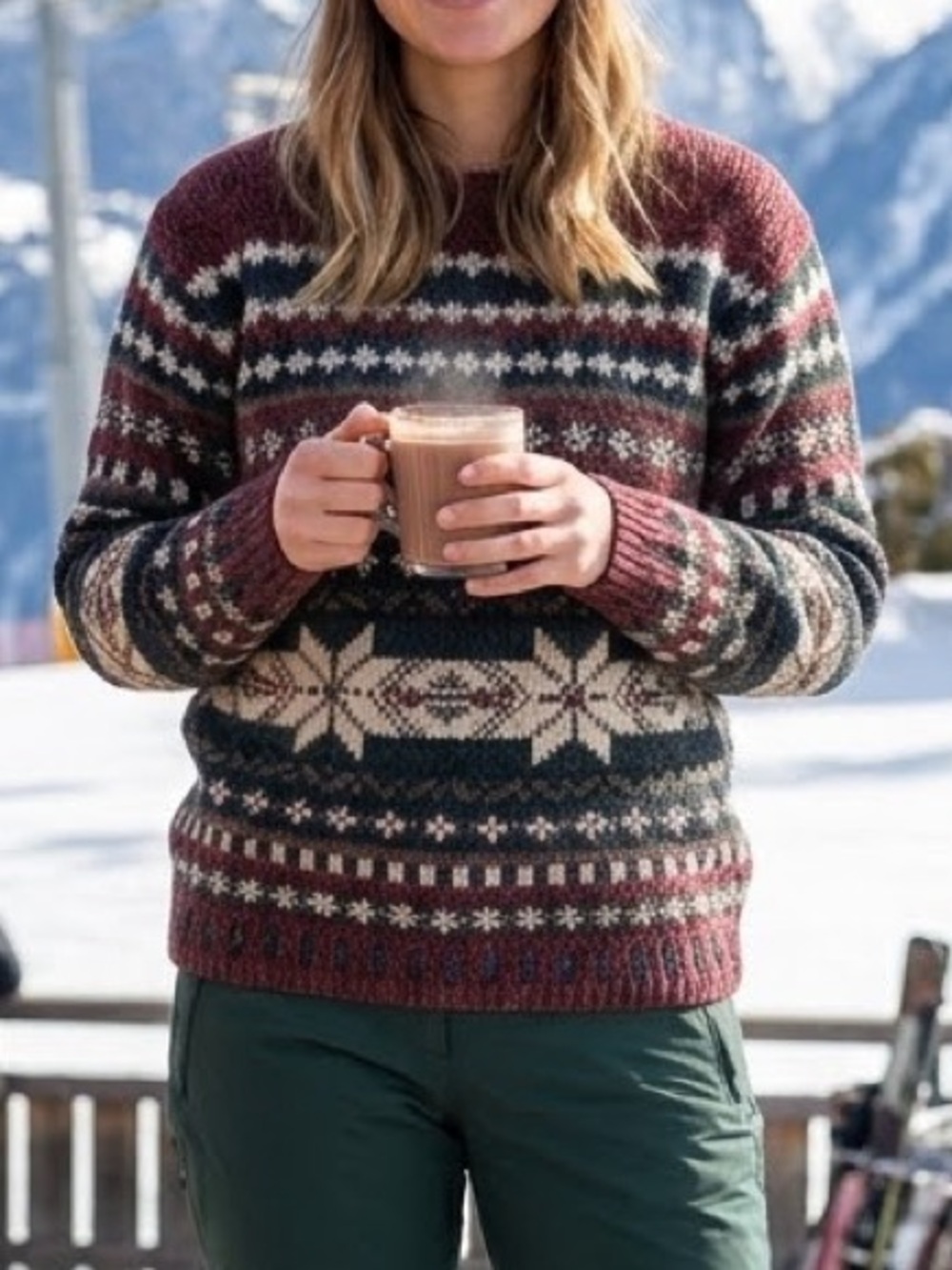 VTG Paul Harris Design Fair Isle Knit Crewneck Sweater - Burgundy Multi
